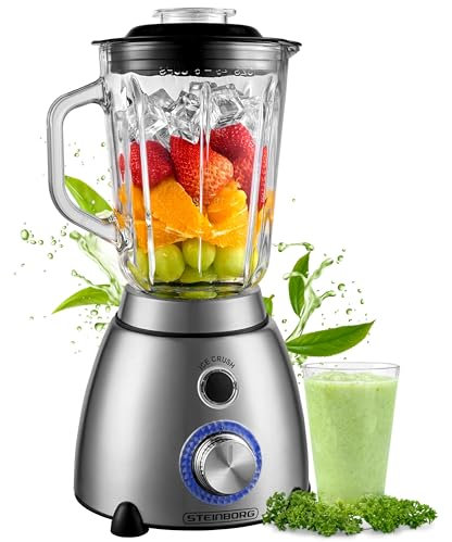 Blender en verre et acier inoxydable de 1,5 l - 6 lames en acier inoxydable - Fonction pulse - Universel - Pour les protéines et les boissons - 600 W
