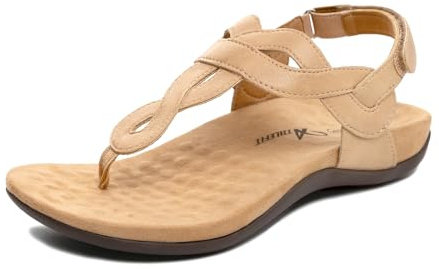 Athlefit Comfortable Orthopedic Sandals for Women Thong Dressy Orthotic Casual Summer with Arch Support Nude Sandals Size 9