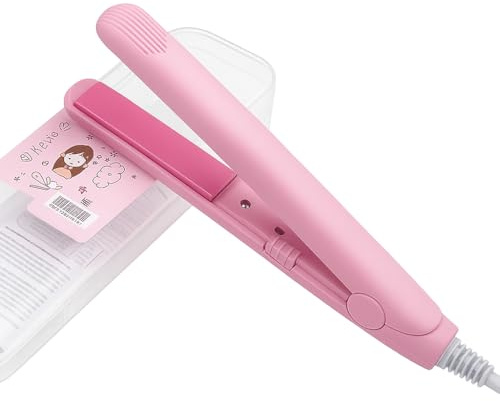 Fer à lisser 2 en 1 Mini Lisseur Cheveux Chauffage Rapide en Céramique Tourmaline Portable Lisseur pour Cheveux courts, frange, cheveux fins (Rose)