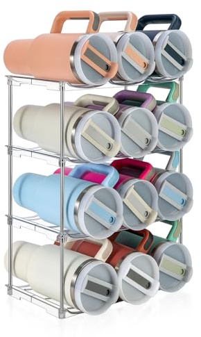 Sbosbo Water Bottle Organizer for Stanley 40 oz Tumbler, Stackable Water Bottle Holder for Kitchen Fridge Cabinet Organization and Storage, Plastic Wine Rack/Drink Bottle Holder (4 Pack - Hold 12)