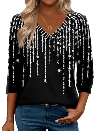Zeagoo 3/4 Length Sleeve Womens Tops Casual V Neck Shirts Soft Basic Tees Business Work Blouses