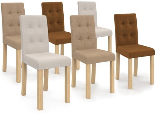 IDMarket - Lot de 6 chaises POLGA capitonnées Mix Color Taupe, Beige et Marron