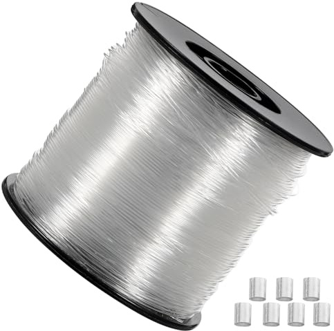 Operitacx Cuerda de Nylon Transparente para Colgar Cuadros 0,80 Mm 200 M 60 Piezas de Aluminio, Cordón para Marco de Fotos y Manualidades, Herramienta para Colgar Decoraciones en Hogar