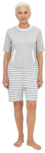 Eulervate Femme Combinaison Short Pyjama Sanitaire Grenouillère Body Manches Courtes A Gris M