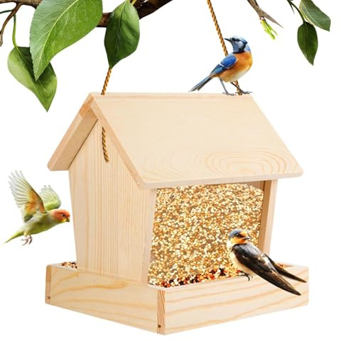 para Aves Exterior | Estación de Alimentación de Madera Colgable para Colibríes y Pájaros,Estación para Pájaros,Jardín Balcón Patio Porche Árbol Parque