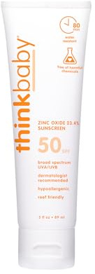 Thinkbaby SPF 50+ Baby Sunscreen, 3 Oz. – Safe, Natural Mineral Sun Cream for Babies - Water Resistant, Broad Spectrum UVA/UVB Sun Protection – Vegan Sunscreen for Kids
