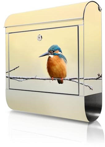 banjado Briefkasten Edelstahl 38x43x12cm & 2 Schlüssel - rostfreier Edelstahl Briefkasten mit Zeitungsfach - Postkasten A4 Einwurf inkl. Montagematerial - Motiv Pause