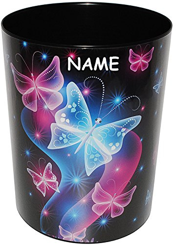 alles-meine.de GmbH Papierkorb/Behälter - Schmetterlinge & Blumen - incl. Name - aus Kunststoff - Mülleimer/Eimer - Aufbewahrungsbox für Kinder/Büro - Mädchen & Jungen ..
