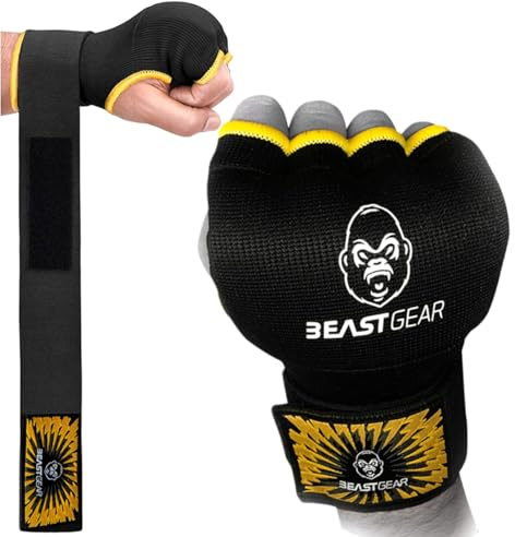 Beast Gear Guantes de boxeo - de Gel y Cinta para boxeo para Hombre y Mujer Con Protector de nudillos para deportes de Lucha, Muay Thai y artes marciales