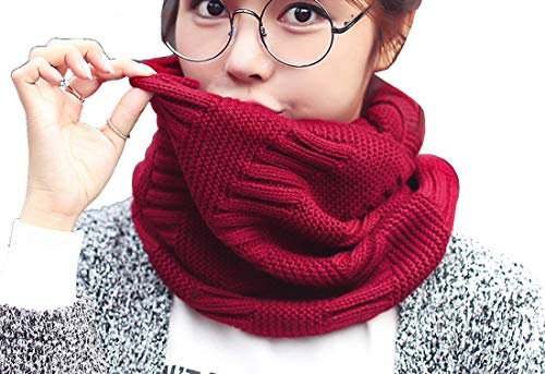Cheerlife Mädchen Damen Schal Loop Schal Warm Schal Wolle Schal Strickschal Schlauchschal Loopschal Winterschal Rundschal Weinrot