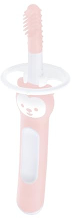 MAM Massaging Brush, Spazzolino denti bambini 3+ mesi con setole morbide, Neonato accessori utili con anello di sicurezza per la gola, Massaggia gengive neonati antiscivolo ed ergonomico, Rosa