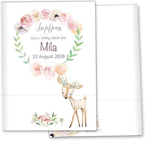 Impfpasshülle Cute Boho Ausweishülle Schutzhülle für Dokumente & Impfpass MIT DER GRÖßE 9,3 x 13CM personalisierbar mit Namen (REH, Impfpasshülle personalisiert)