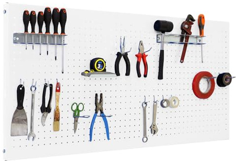 Simon Rack Verktygstavla vägg 900x600x35 mm, med 17 för verktygsförvaring i garage eller verkstad, Metall, Vit – Simonwork