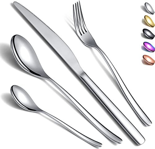Set di posate 24 pezzi,Kyraton servizio di posate in acciaio inox, set di posate antiruggine resistente, lavabile in lavastoviglie, servizio da tavola per 6 persone.