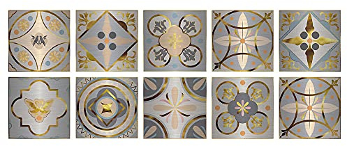 Mural Stickers Autocollants de Carreaux Géométrie dorée 10 X 10cm (10 pcs) imperméable en PVC Plinthe de Carrelage pour Cuisine Salle de Bain Maison Bordure de papier peint