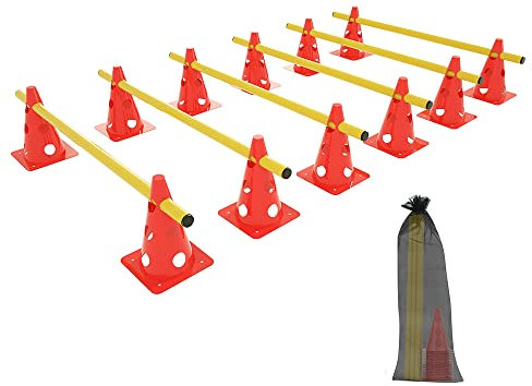 NAIZY 6er Sports Steckhürdenset Koordinationstraining mit 12 Multifunktionskegel + 6 Stange Höhenverstellbar Hürdenset Agility Training für Kinder, Teamsport, Erwachsene, 32cm Höhe, 100cm Länge