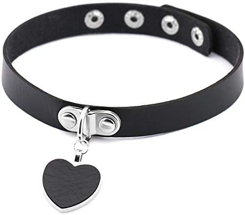 DTWAWA PU Leather Gothic Choker Collar Chain Belt, Adjustable Punk Rock Necklace Gift for Girlfriends Daughter (Love Pendant)
