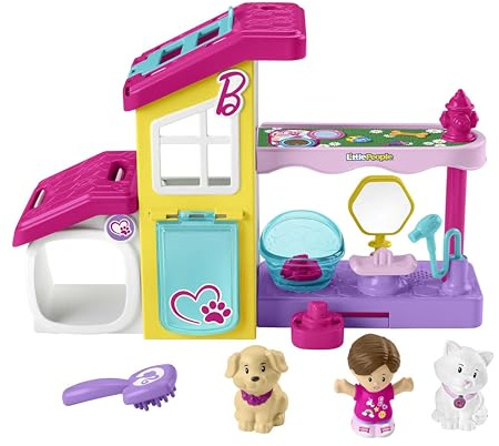 Fisher-Price Little People Barbie husdjurs-spa lekset | Lekset med 3 figurer och 1 tillbehör, musik och ljud, finmotorik, från 18 mån, HJW76