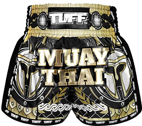Tuff Sport retro Muay Thai shorts boxningsshorts klassisk smal skärning MMA kickboxning träningsset kläder träning, Tuf-msc109-blk, XXL