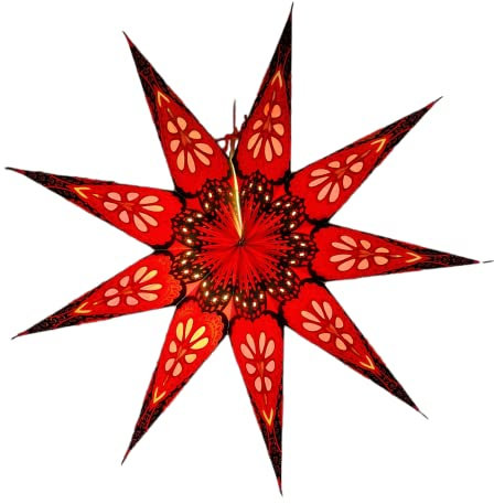 YEPSIO Paper Star Lantern Lampshade 9 Pointed Light Shade Large 60cm Hanging Decoration for Christmas Wedding Home Birthday Party (Red Multi)
