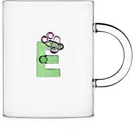 Ichendorf Milano Mug E | Collezione Bloom Alphabet | 47 cl | Vetro Borosilicato | Fatto a Mano