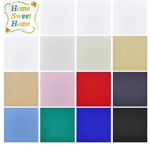 Realure 16 Pezzi/12 Colore Tela Aida 14 ct per Punto Croce, Tessuto per Punto Croce con il Bianco, Tessuto Binca per bambini, Ricamo, Cucito, DIY, Artigianali Fatti a Mano