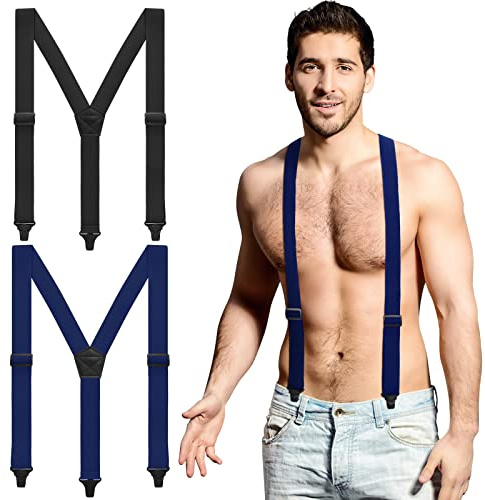 Janmercy 2 Pcs Hidden Suspenders for Men, 1.5, Black and Navy Blue, Clip