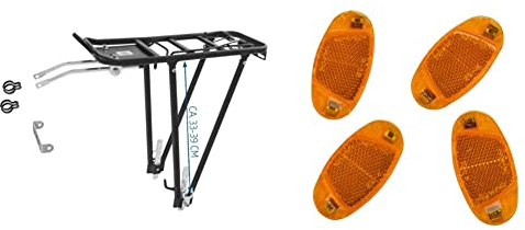 M-Wave Alu-Gepäckträger, Screw on II A || 24-28 || bis zu 25Kgs & Fischer Unisex Fischer Fahrrad Reflektor 85400 Orange, Gelb, Einheitsgröße EU