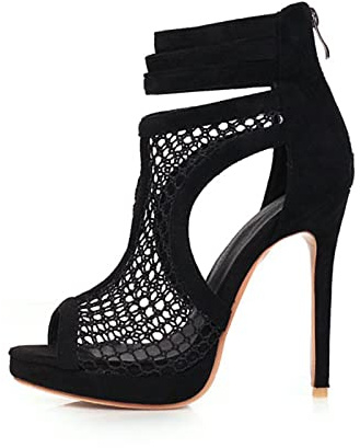 12CM/4.72IN Estate Stiletto Tacco Alto Sandali di Grandi Dimensioni Mesh Sandali Eleganti Versatile Partito Abito Tacchi Alti,Nero,46 EU