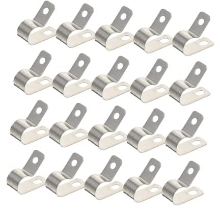 UKCOCO 20 Pcs R Type Clamp Wire Cable Metal Brackets Wire Cable Clamps Stainless Steel Cable Clamp Simple Cable Organizer Clip Pipe Clamp Stainless Steel Silver Wire Clamp Clips Wire Clip