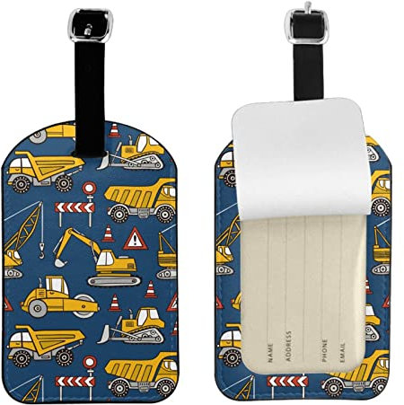 Bau-Auto-Gepäckanhänger aus Leder mit Namen, Ausweisetiketten, Design, Namensanhänger, Persönlichkeitsanhänger für Reisekoffer, Reisezubehör
