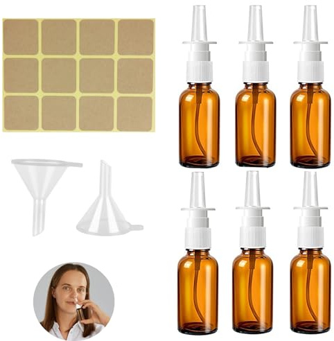 Basetousual 6 Nasenspray Flasche Leer ，Sprühflasche 30ml, Nos Flaschel, Feiner Sprühnebel, Zerstäuber, Kleiner, Leerer Nasensprüher Mit Feinem Sprühnebel, Trichter Und Etiketten
