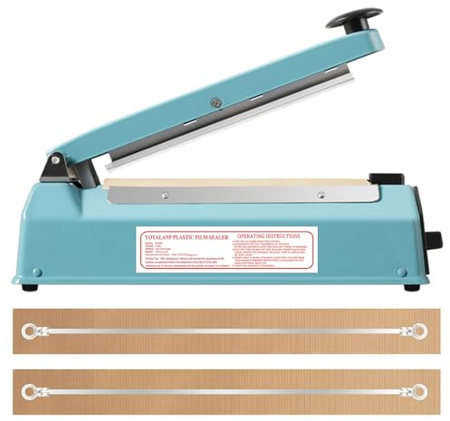 Metal body,Impulse Heat Sealer Manual Bags Sealer Heat Sealing Machine 8 Inch Impulse Sealer Machine for Plastic Bags PE PP Bags with Extra Replace Element Grip