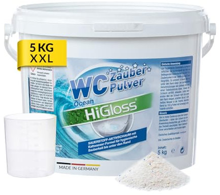 HiGloss WC Zauberpulver 5 Kg Reinigungspulver für die Toilette, Reinigung bis unter den Rand, WC Schaum mit Schmutzfindertechnologie Ocean