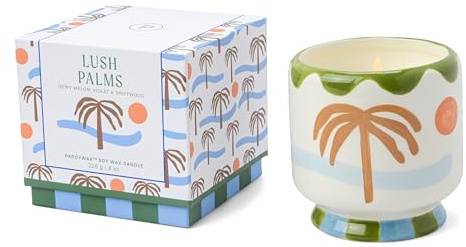 Paddywax Scented Candles Dopo Hand-Painted Ceramic Luxury Artisan Candle, 226g, Palm Tree - Lush Palms