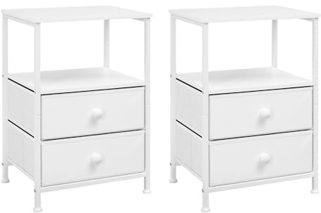 EUGAD Nachttisch 2er Set Weiß 2 Schubladen u. Ablage B40 cm