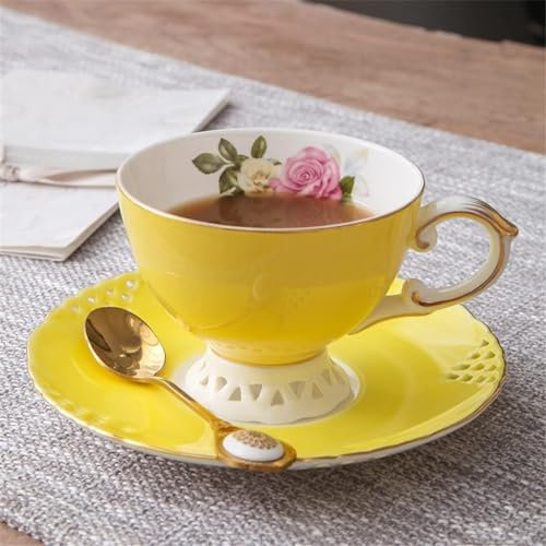 PJKUIFYX Juego de Taza de café y platillo de cerámica de Porcelana de Hueso, Plato de Taza de té de Flor de Porcelana nórdica, Taza de té de la Tarde Inglesa (Negro 9,67,6 cm)