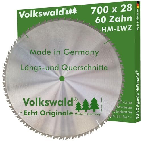 Volkswald ® HM-Sägeblatt LWZ 700 x 28 mm Z= 60 Kreissägeblatt Wechselzahn Präzisions-Sägeblatt mit Spanabweiser für Hartholz Naturholz Brennholz Leimholz Kappsäge Wippsäge Tischkreissäge
