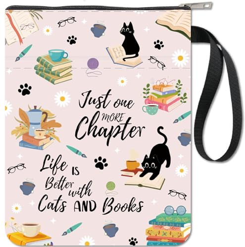 craspire Housses de Livre en Forme de Chat - Couverture de Livre à Fleurs de Café - Protection de Livre pour Livres Brochés - Couverture de Livre en Tissu Lavable avec Fermeture Éclair et Poche