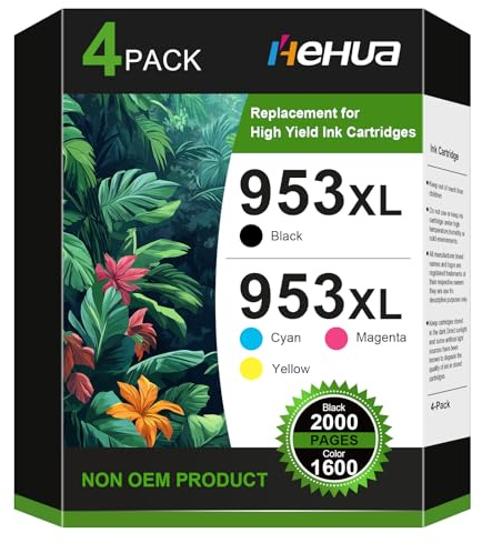 hehua 953XL Druckerpatronen Kompatibel für HP 953 XL Patronen 953XL Tinte 953 Patronen für HP OfficeJet Pro 7740 8715 8710 8718 8725 8728 8210 7730 7720 8740 8730 8720（1 Schwarz,1 Cyan,1Gelb,1Magenta）