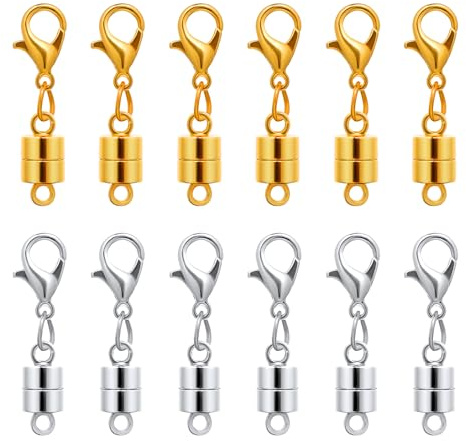 12pcs Magnetic Necklace Clasp, Magnetic Lobster Clasp Magnetic Jewelry Clasps Bracelet Chain Closures Magnetic Necklace Extender for Jewelry Making (Gold, Silver)
