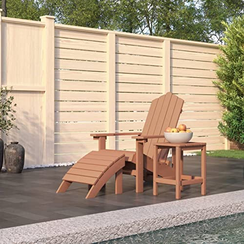 ZEYUAN Adirondack-Gartenstuhl mit Hocker & Tisch, Gartensessel, Campingstuhl, Terassenstühle, Gartenmöbel, Balkon Stühle, Balkonstuhl, Hochlehner, Stühle Für Draußen, HDPE Braun