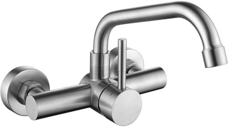 Tondiy Grifo Cocina de Pared, Grifería de Fregadero Giratorio a 360°, Mezclador Monomando de Acero Inoxidable 304, Aireador Extraíble, Agua Fría y Caliente, Cepillado