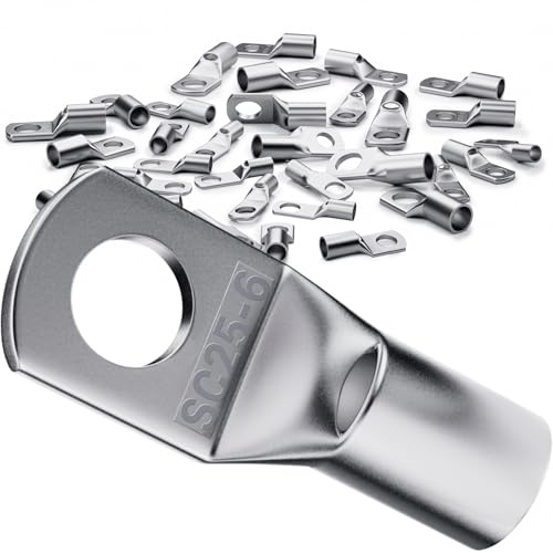 YOOPIN Set di 15 capicorda tubo SC25-6, 25 mm², M6 SC, per cavi batteria auto, set di capicorda ad anello in rame, per auto, set di capicorda tubolari