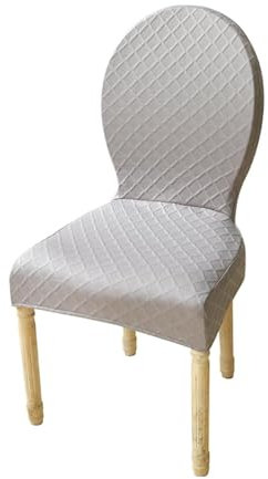 Stretchhusse für Esszimmerstühle, geschwungene Rückenlehne, modernes ovales Design, Grau, ideal für Küche, Hotel, Bankett, 1 Stück