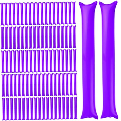 Peosaard Thunder Sticks 100 Pcs Boom Stick Inflatable Spirit Sticks Cheerleading Plastic Boom Stick Noise Makers for Sporting Events Dance Basketball Football Purple Boom Stick