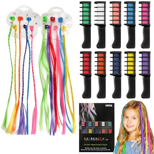 10 Piezas de Tizas Para el Pelo, Tinte de Cabello Brillante Temporal Portátil, para Mujeres Regalos Tiza de Cabello Lavable para Halloween, Navidad, Maquillaje, Fiesta de Cumpleaños