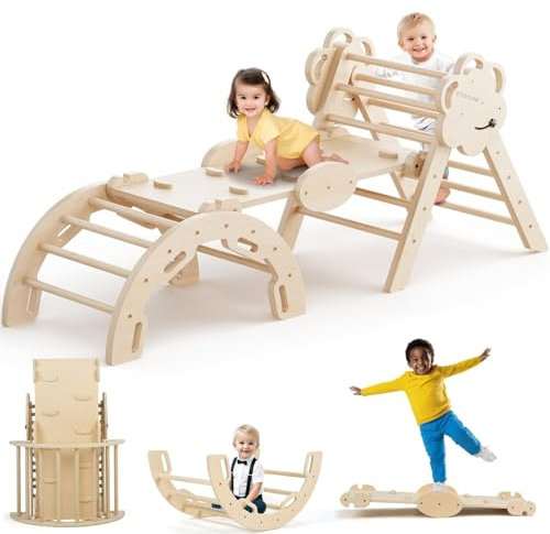 COSYLAND 8-in-1 Klettergerüst Set - Indoor Kletterdreieck, Kletterbogen und Rutsche für Kinder - Indoor Spielplatz - 18 Monaten - 6 Jahre