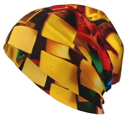 LIXLZH Strickmütze mit buntem Ziegeldruck, für Damen und Herren, Outdoor-Mütze, Beanie-Mütze, Chemo-Mütze, lässige Kopfbedeckung, schwarz, Einheitsgröße, Schwarz, EinheitsgröÃŸe