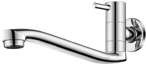 SXWYLZ Spülbecken Einhebel Wand Wasserhahn Messing Kaltwasserhahn Wandmontage Schwenkbar Wasserhahn ausgussbecken Kaltwasser,Chromfarbe,30Cm